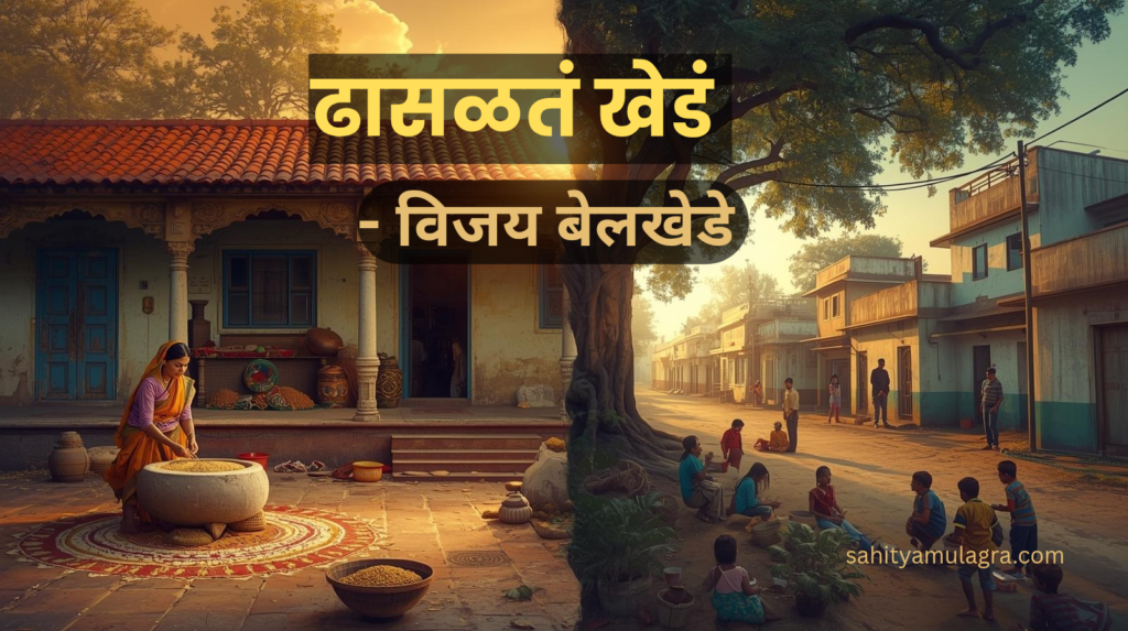 ढासळतं खेडं वर्णन करणार चित्र.