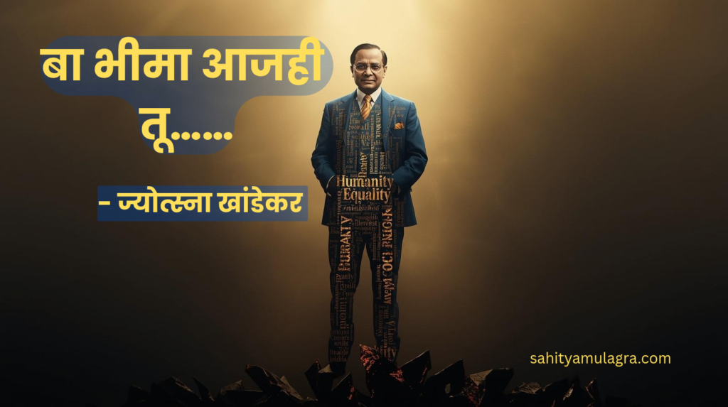 ​डॉ. बाबासाहेब आंबेडकरांचे चित्र, ज्यामध्ये त्यांचे विचार विश्वात्मक असूनही समाज त्यांना जातींमध्ये वाटताना दिसत आहे. हे चित्र त्यांच्या मानवतावादी दृष्टिकोनाचा आणि सद्यस्थितीचा विरोधाभास दर्शवते.