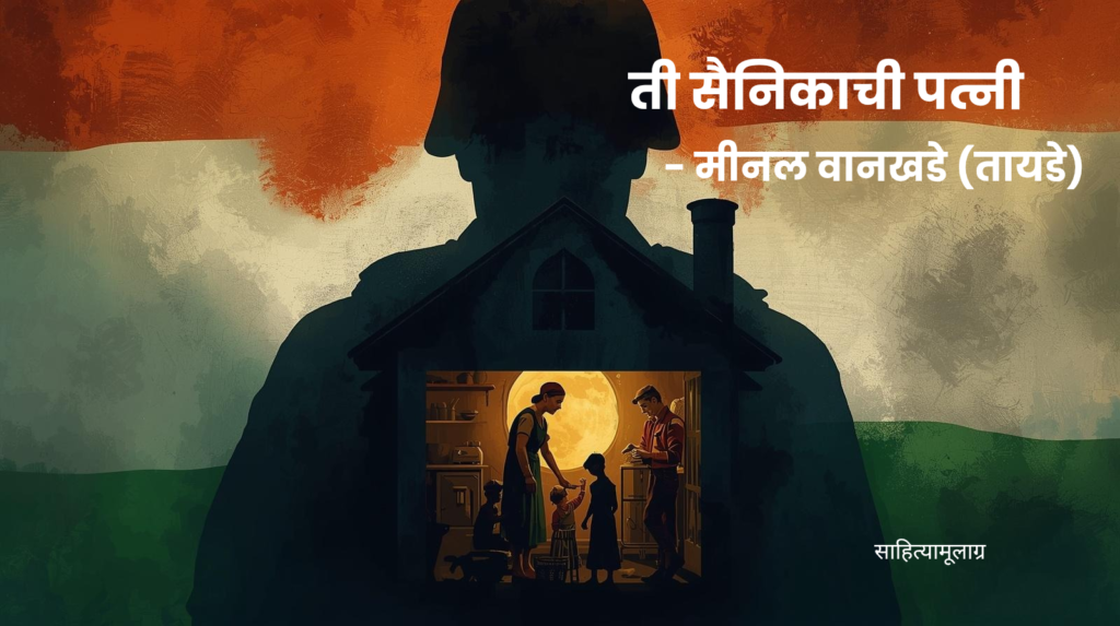 सीमेवर लढणाऱ्या पतीच्या आठवणीत घरी एकटी पण खंबीरपणे संसार सांभाळणारी सैनिकाची पत्नी. हे चित्र तिची आंतरिक शक्ती, त्याग आणि देशप्रेमाचे प्रतीक आहे.