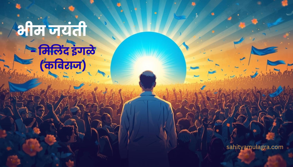 ​डॉ. बाबासाहेब आंबेडकरांच्या विचारांतून निर्माण झालेली चैतन्यमयी भीम जयंती. हे चित्र समता, विद्वत्ता आणि उपेक्षितांच्या उत्थानाचे प्रतीक आहे.