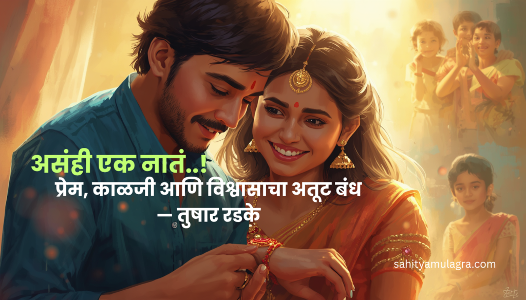 रक्षाबंधनाच्या प्रसंगी भाऊ आणि बहिण प्रेमाने एकत्र उभे आहेत. त्यांच्या चेहऱ्यावर आपुलकी, खोडकरपणा आणि जिव्हाळ्याचे भाव दिसत आहेत. बालपणातील आठवणी आणि नात्याची ऊब दर्शविणारे भावनिक दृश्य.
