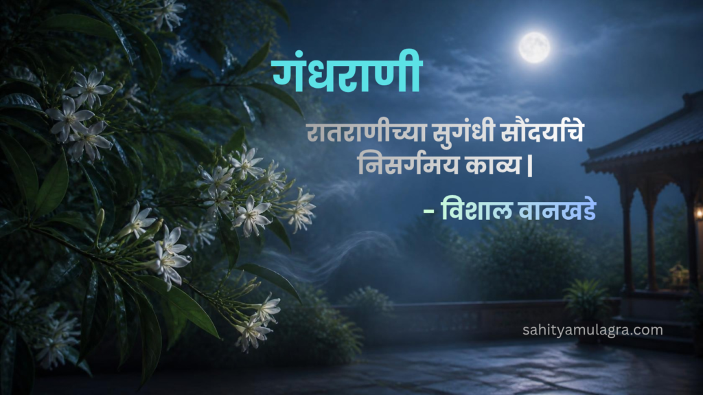 रातराणीच्या फुलांचे सुगंधी सौंदर्य, हिरवी पाने आणि रात्री दरवळणारा मोहक गंध यांचे चित्रण करणारी मराठी कविता