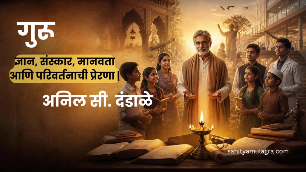 गुरूच्या ज्ञान, संस्कार, शील, विद्वत्ता आणि मानवतावादी विचारांचे महत्त्व अधोरेखित करणाऱ्या कवितेचे प्रतीकात्मक दृश्य